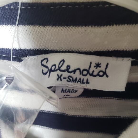 New Splendid navy white nautical shirt tie front cropped size xSmall - Picture 5 of 6